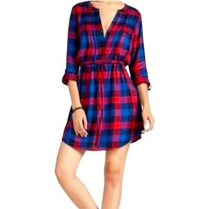 Lucky Brand Women's Long Sleeve Flannel Shirt Dress. Red Blue Size XS #1304